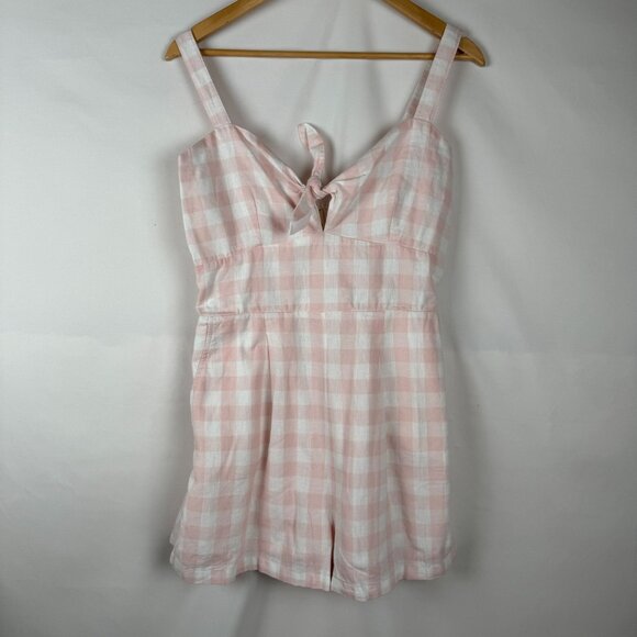 Hope & Henry Pants - Hope & Henry NWT M Linen/Organic Cotton Sleeveless Romper Pink Check Pattern